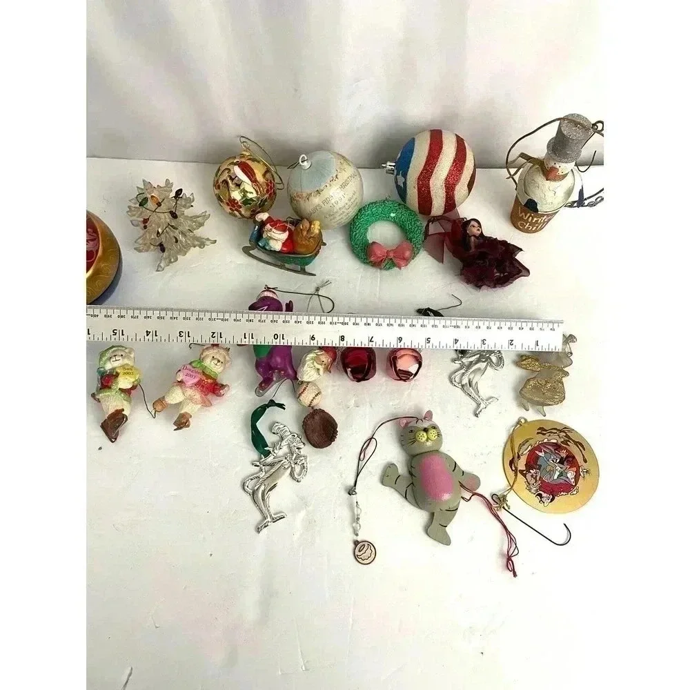 VTG‎ 21 PC Christmas Holiday Ornaments Barney Santa Dr Seuss Tree 1990s